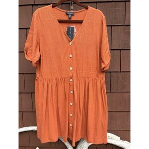 NWT New Look Orange short sleeve Button-Down v neck baby doll Dress